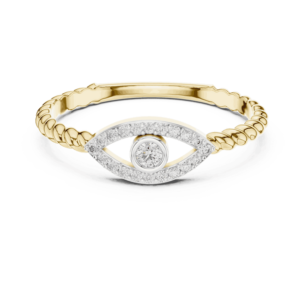 14K Yellow Gold Diamond Ring featuring Evil Eye Bezel Rope style with Polished finish for women - Perfect Everyday & Gifting Wear - Front View