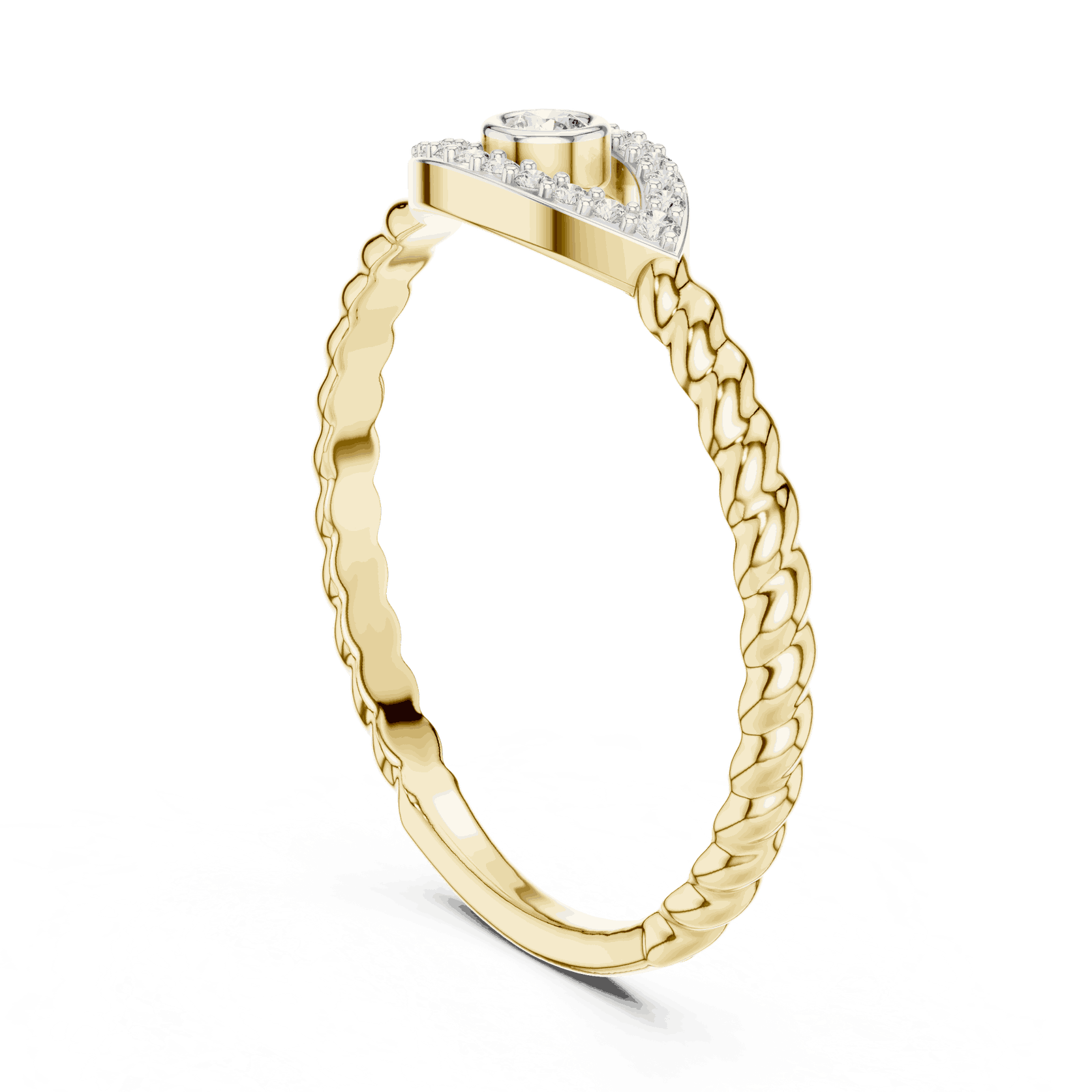14K Yellow Gold Diamond Ring featuring Teardrop Bezel Rope style with Polished finish for women - Perfect Everyday & Gifting Wear - Side View