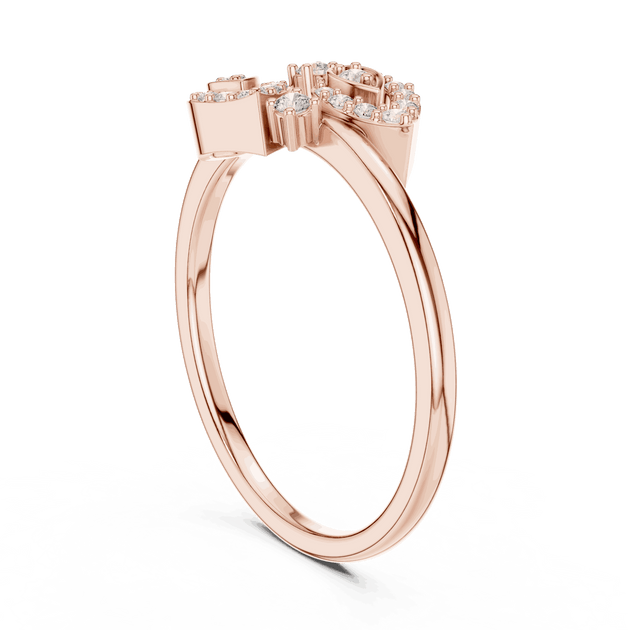 Angle View: Round Brilliant Diamond Floral Petal Spray Fashion Ring with Pavé Setting in 18K Rose Gold – Lab Grown – Driona Jewels
