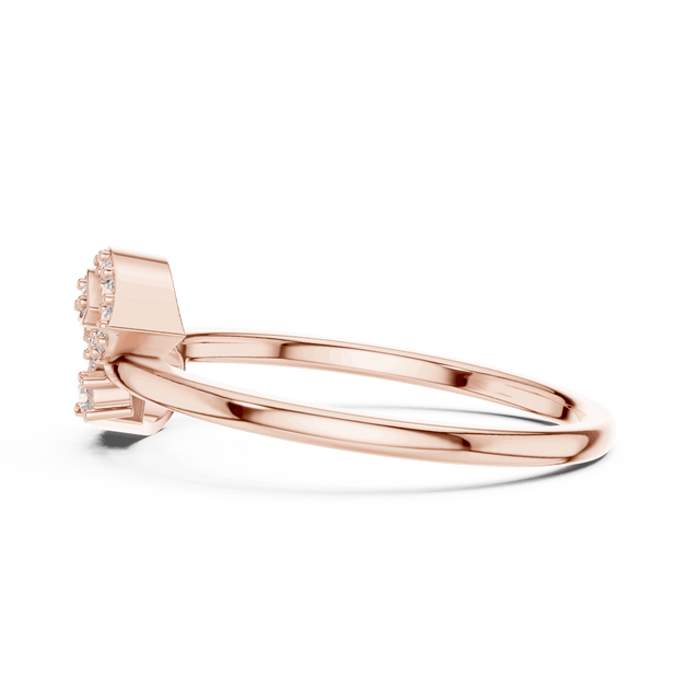 Back View: Round Brilliant Diamond Floral Petal Spray Fashion Ring with Pavé Setting in 18K Rose Gold – Lab Grown – Driona Jewels