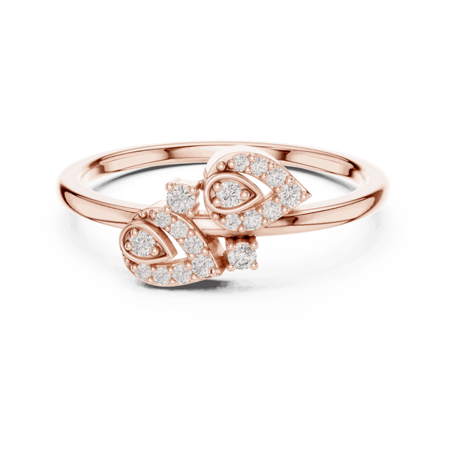 Front View: Round Brilliant Diamond Floral Petal Spray Fashion Ring with Pavé Setting in 18K Rose Gold – Lab Grown – Driona Jewels