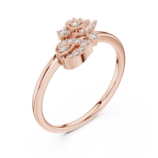 Three-Quarter View: Round Brilliant Diamond Floral Petal Spray Fashion Ring with Pavé Setting in 18K Rose Gold – Lab Grown – Driona Jewels