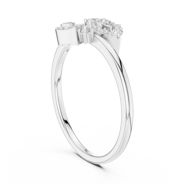 Angle View: Round Brilliant Diamond Floral Petal Spray Fashion Ring with Pavé Setting in 18K White Gold – Lab Grown – Driona Jewels