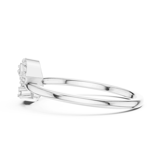 Back View: Round Brilliant Diamond Floral Petal Spray Fashion Ring with Pavé Setting in 18K White Gold – Lab Grown – Driona Jewels
