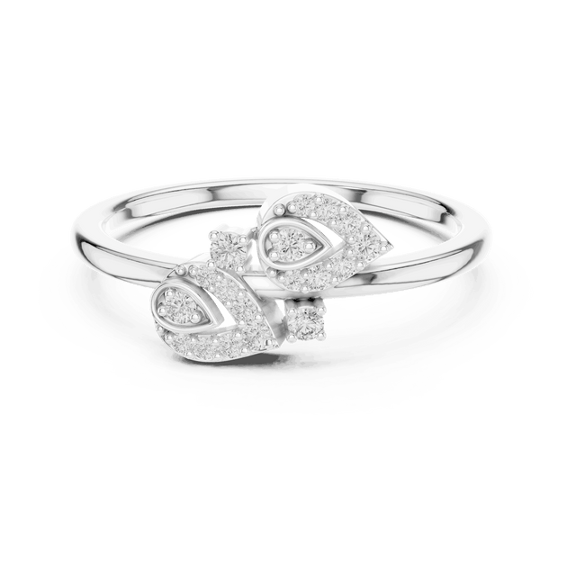 Front View: Round Brilliant Diamond Floral Petal Spray Fashion Ring with Pavé Setting in 18K White Gold – Lab Grown – Driona Jewels