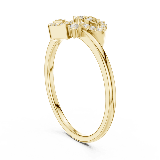 Angle View: Round Brilliant Diamond Floral Petal Spray Fashion Ring with Pavé Setting in 18K Yellow Gold – Lab Grown – Driona Jewels