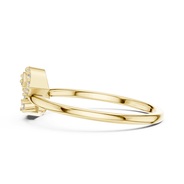 Back View: Round Brilliant Diamond Floral Petal Spray Fashion Ring with Pavé Setting in 18K Yellow Gold – Lab Grown – Driona Jewels