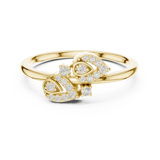 Front View: Round Brilliant Diamond Floral Petal Spray Fashion Ring with Pavé Setting in 18K Yellow Gold – Lab Grown – Driona Jewels