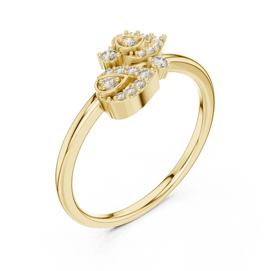 Three-Quarter View: Round Brilliant Diamond Floral Petal Spray Fashion Ring with Pavé Setting in 18K Yellow Gold – Lab Grown – Driona Jewels