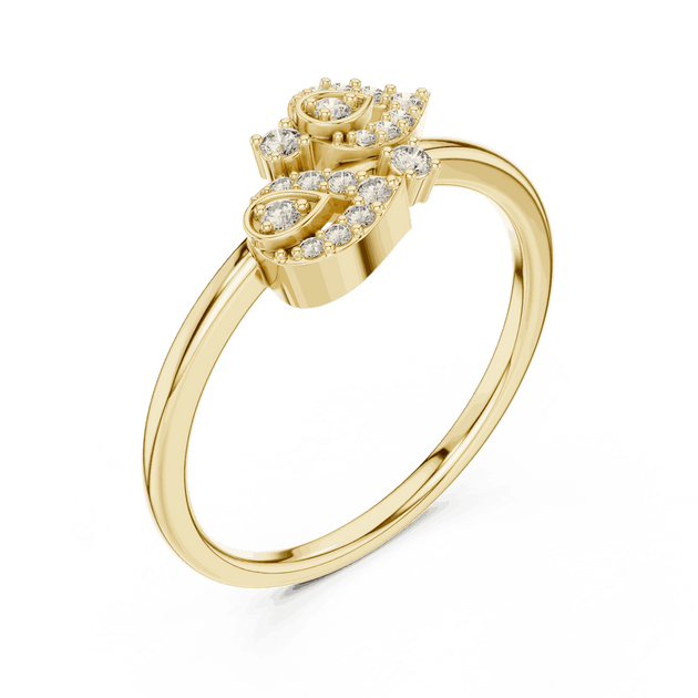 Three-Quarter View: Round Brilliant Diamond Floral Petal Spray Fashion Ring with Pavé Setting in 18K Yellow Gold – Lab Grown – Driona Jewels