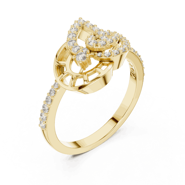 Three-Quarter View: Round Brilliant Diamond Teardrop Bypass Fashion Ring with Pavé Setting in 18K Yellow Gold – Lab Grown – Driona Jewels