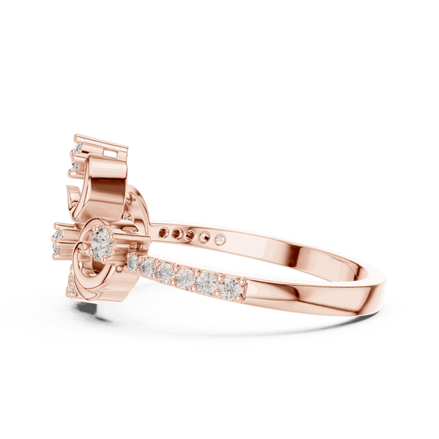 Back View: Round Brilliant Diamond Vine Scroll Fashion Ring with Pavé Setting in 18K Rose Gold – Lab Grown – Driona Jewels