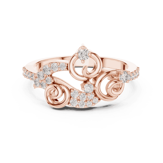 Front View: Round Brilliant Diamond Vine Scroll Fashion Ring with Pavé Setting in 18K Rose Gold – Lab Grown – Driona Jewels