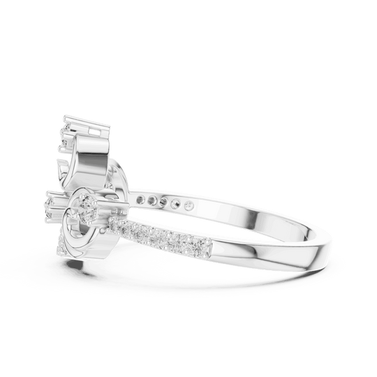 Back View: Round Brilliant Diamond Vine Scroll Fashion Ring with Pavé Setting in 18K White Gold – Lab Grown – Driona Jewels