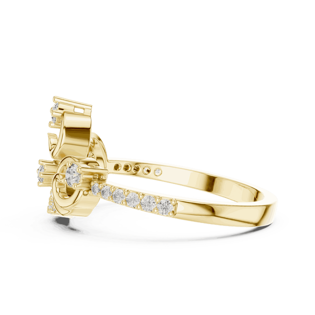 Back View: Round Brilliant Diamond Vine Scroll Fashion Ring with Pavé Setting in 18K Yellow Gold – Lab Grown – Driona Jewels