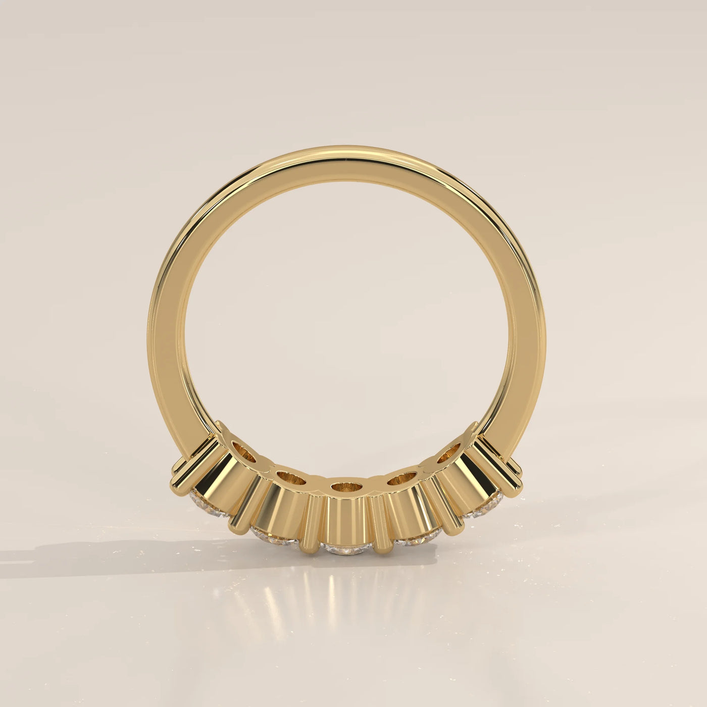 Front View: Round Diamond Band with Shared Prong Setting in Yellow Gold – Lab Grown – Driona Jewels
