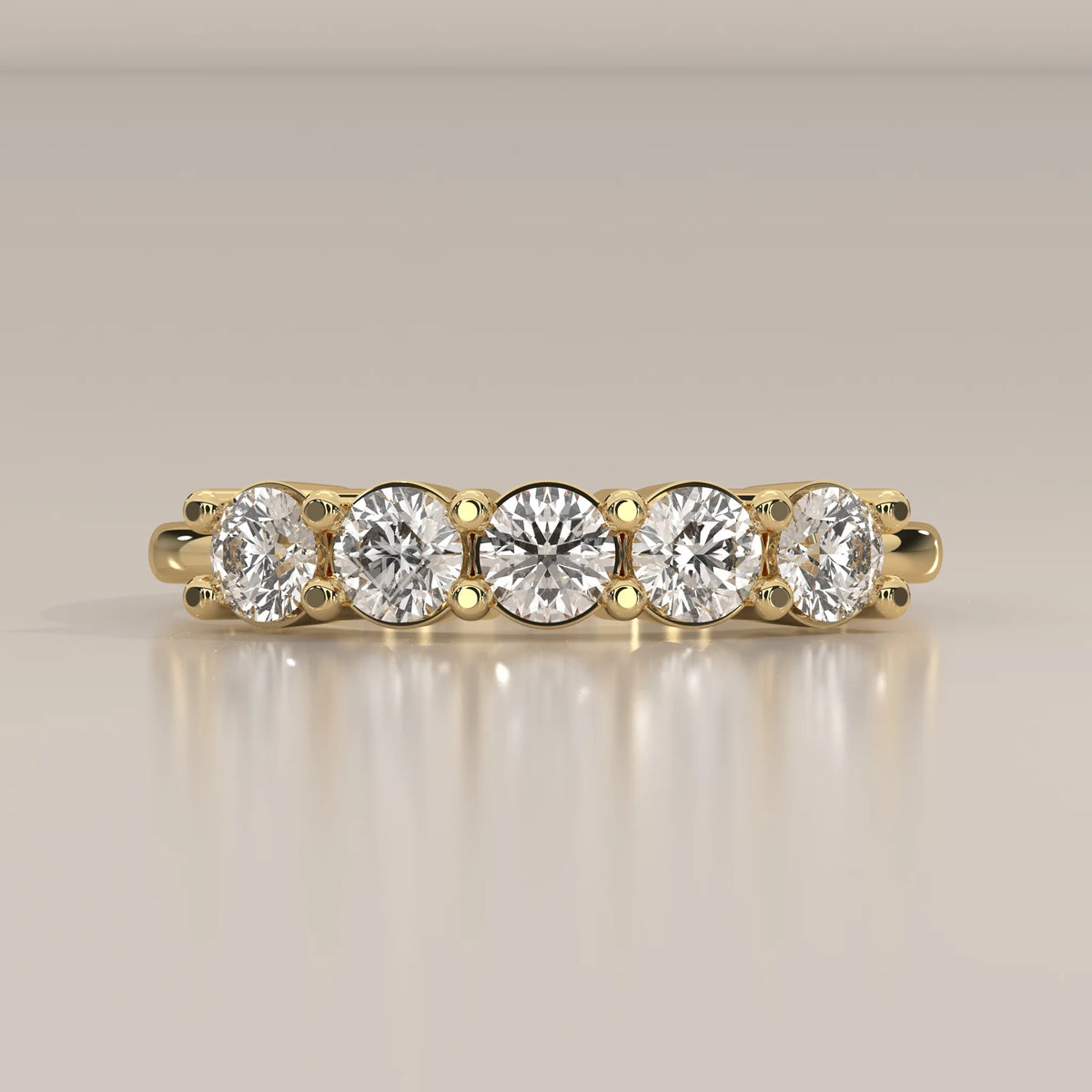Side Profile: Round Diamond Band with Shared Prong Setting in Yellow Gold – Lab Grown – Driona Jewels