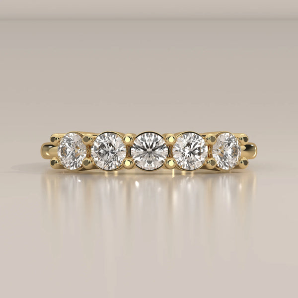 Side Profile: Round Diamond Band with Shared Prong Setting in Yellow Gold – Lab Grown – Driona Jewels