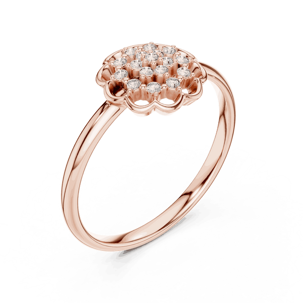 10K Rose Gold Diamond Ring featuring Floral Bouquet Cluster style with Polished finish for women - Perfect Gift for Her - Angled View