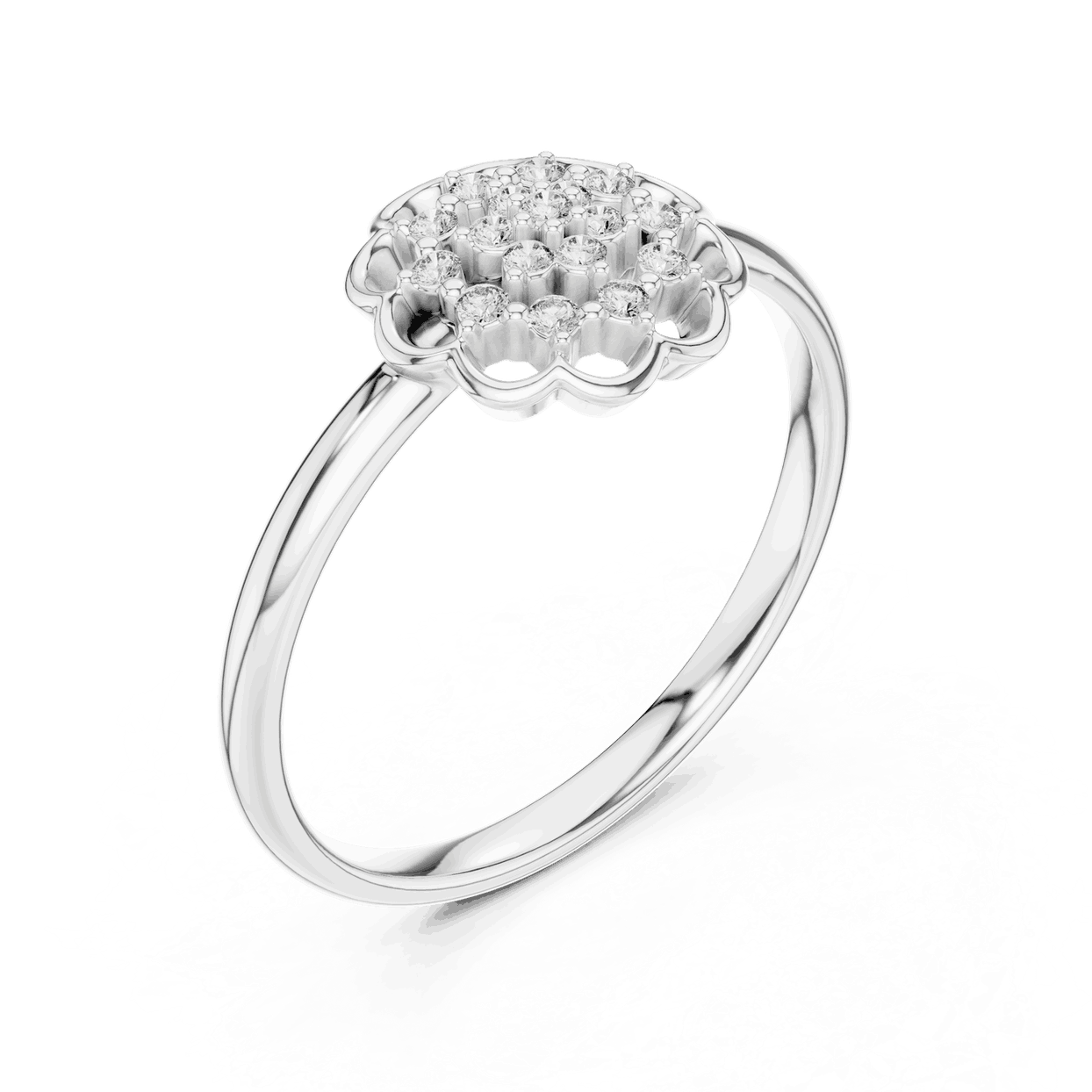 14K White Gold Diamond Ring featuring Floral Bouquet Cluster style with Polished finish for women - Perfect Gift for Her - Angled View