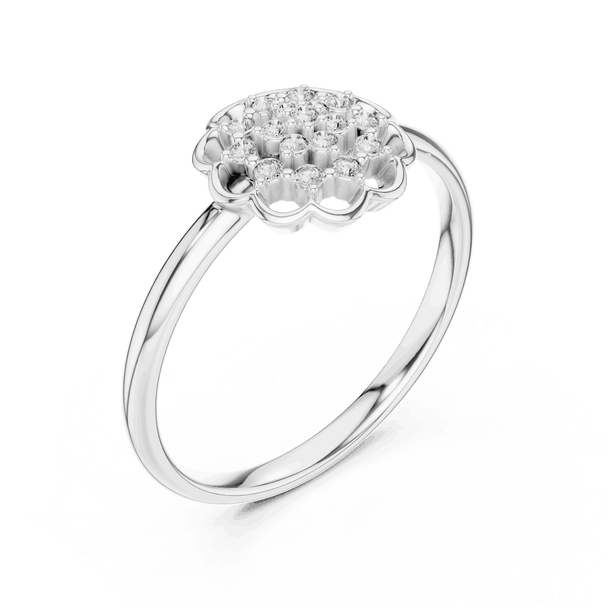 14K White Gold Diamond Ring featuring Floral Bouquet Cluster style with Polished finish for women - Perfect Gift for Her - Angled View