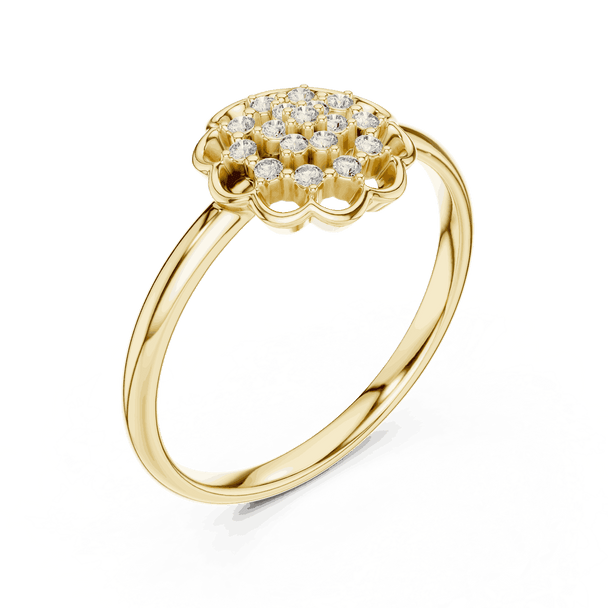 18K Yellow Gold Diamond Ring featuring Floral Bouquet Cluster style with Polished finish for women - Perfect Gift for Her - Angled View