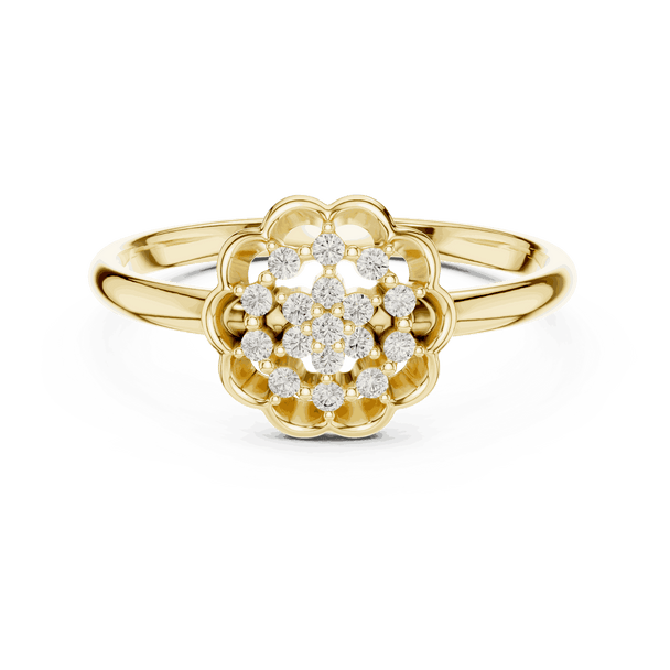 18K Yellow Gold Diamond Ring featuring Floral Bouquet Cluster style with Polished finish for women - Perfect Gift for Her - Front View