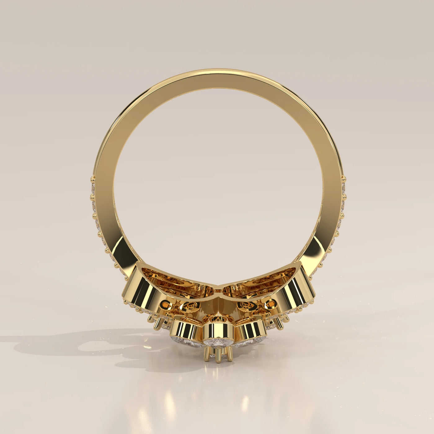 Front View: Round Diamond Statement Ring with Cluster Setting in Yellow Gold – Lab Grown – Driona Jewels