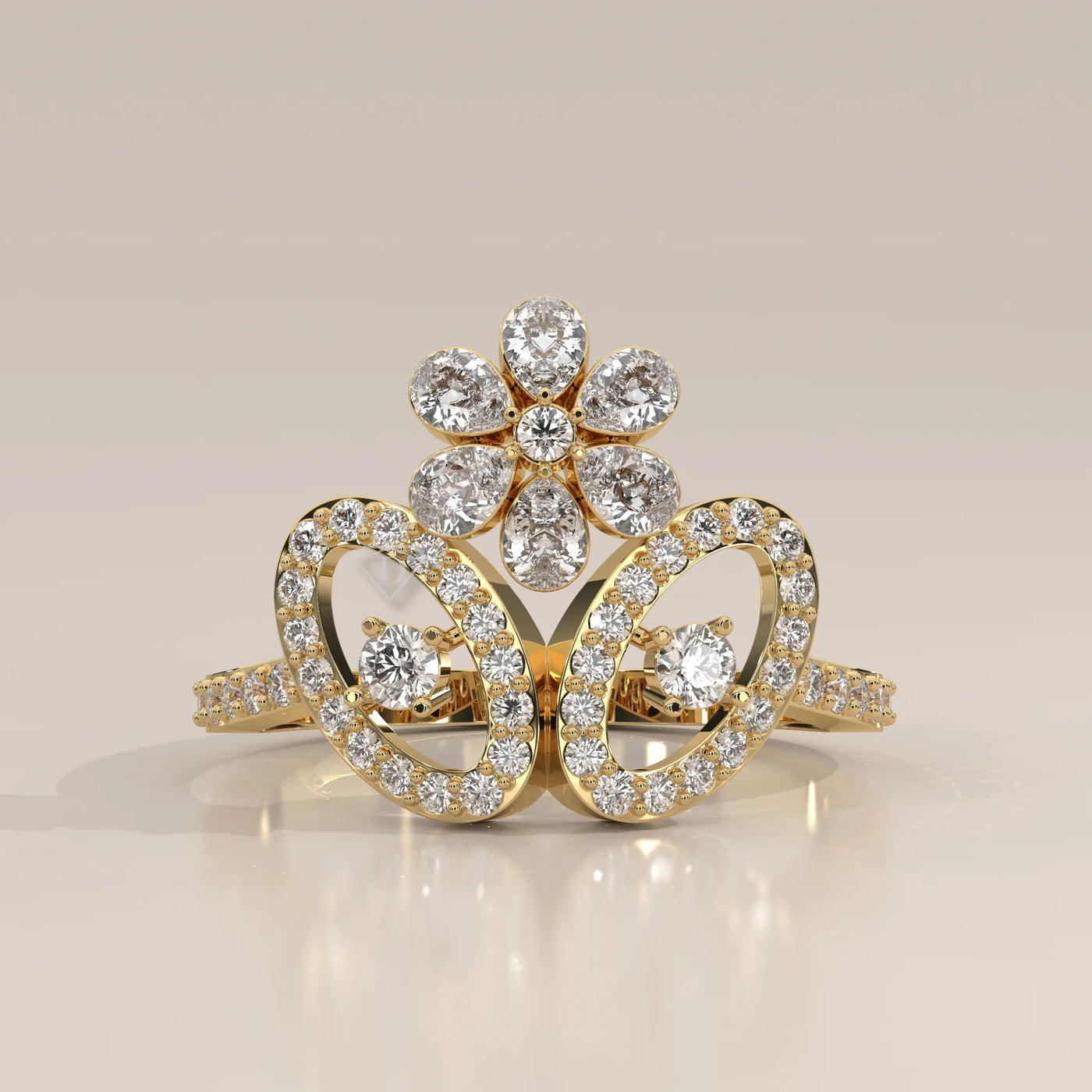 Side Profile: Round Diamond Statement Ring with Cluster Setting in Yellow Gold – Lab Grown – Driona Jewels