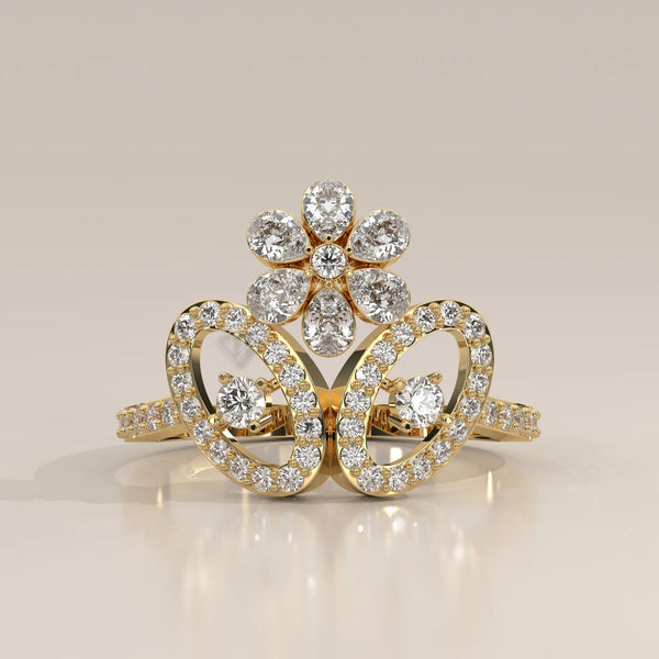 Side Profile: Round Diamond Statement Ring with Cluster Setting in Yellow Gold – Lab Grown – Driona Jewels