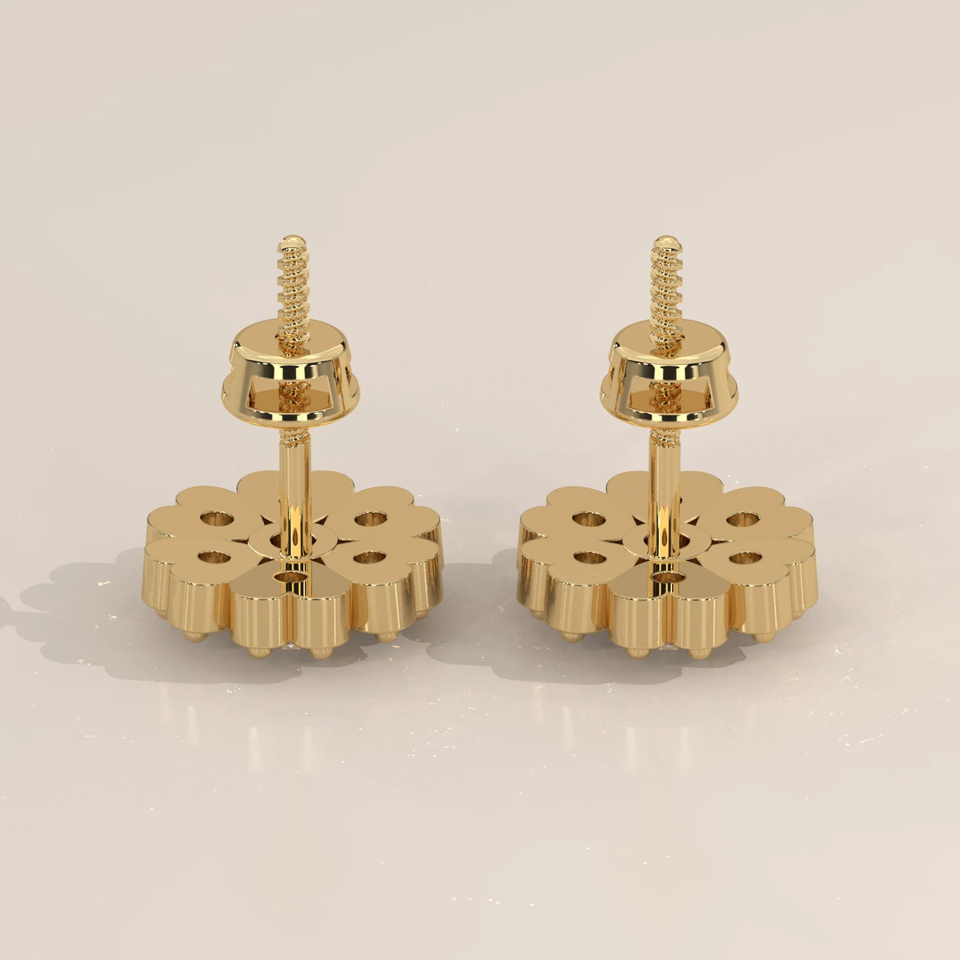 Side Profile: Round Diamond Stud Earrings with Cluster Setting in Yellow Gold – Lab Grown – Driona Jewels