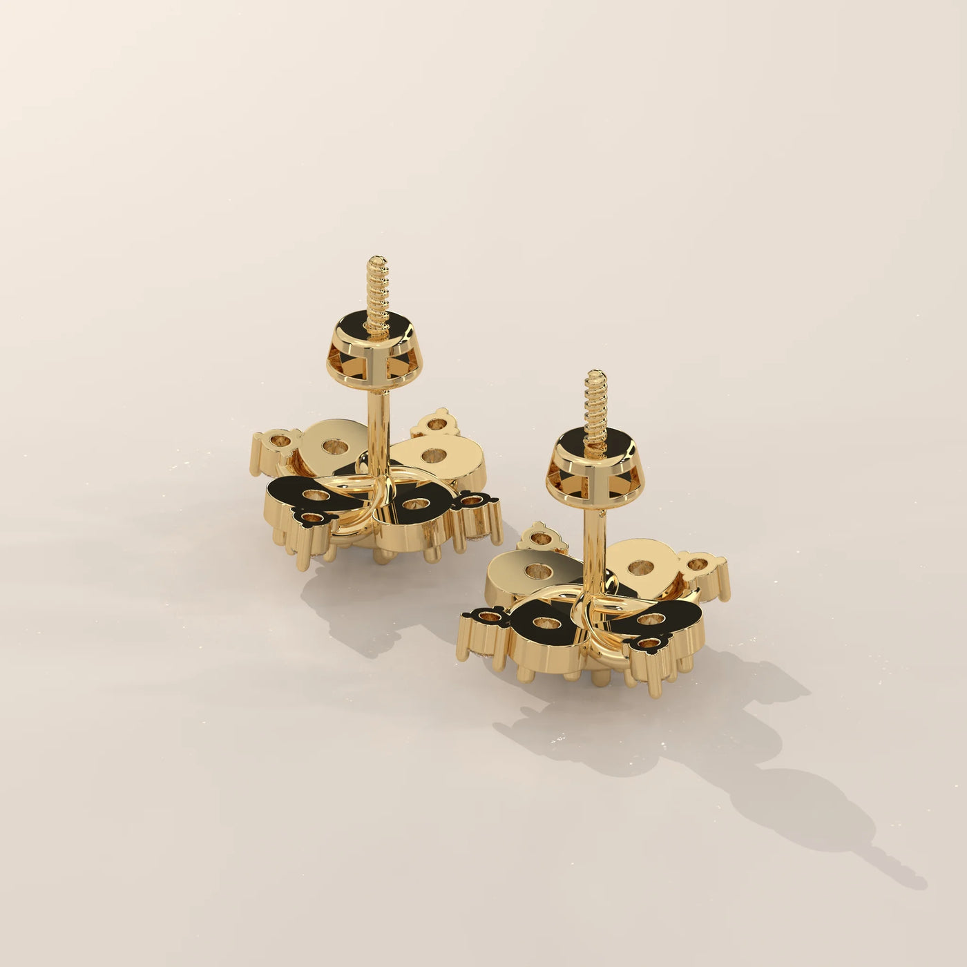 Angle View: Round Diamond Stud Earrings with Cluster Setting in Yellow Gold – Lab Grown – Driona Jewels