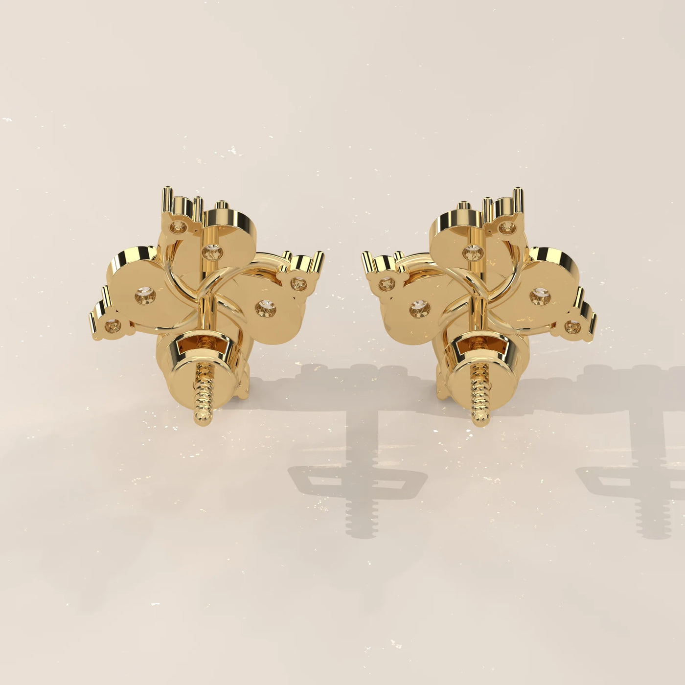 Back View: Round Diamond Stud Earrings with Cluster Setting in Yellow Gold – Lab Grown – Driona Jewels