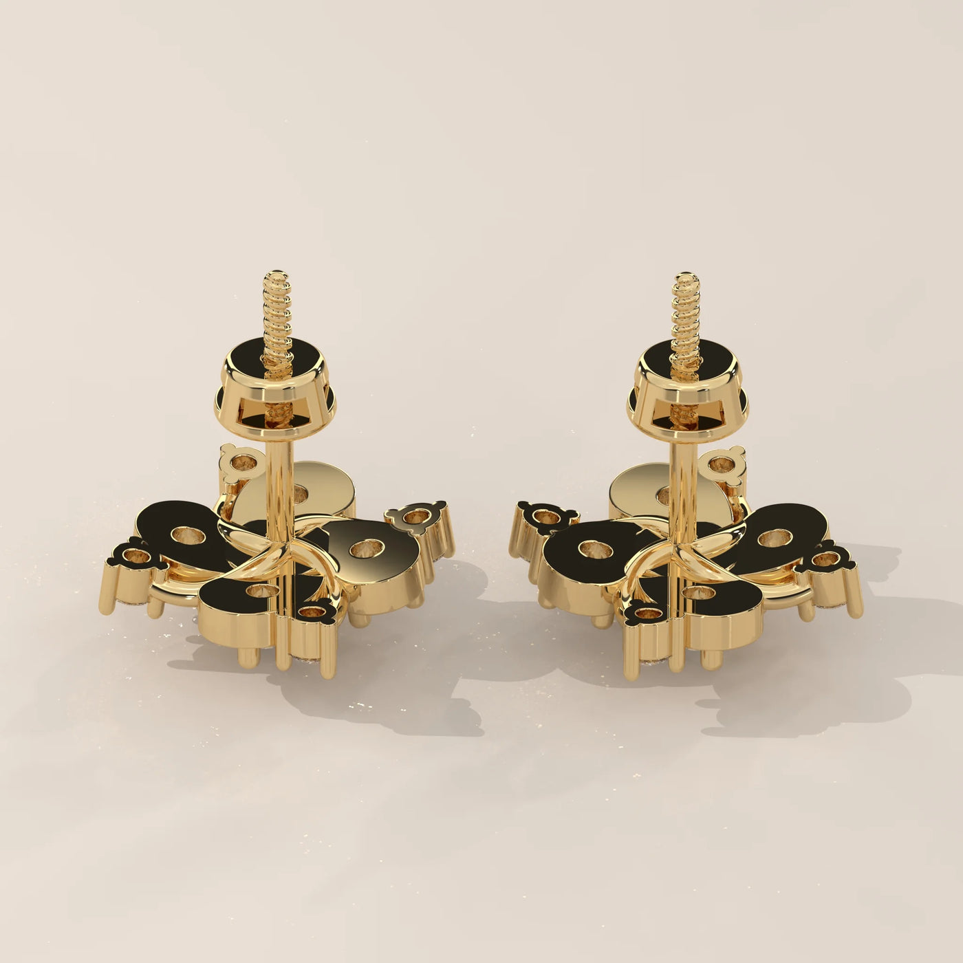 Side Profile: Round Diamond Stud Earrings with Cluster Setting in Yellow Gold – Lab Grown – Driona Jewels
