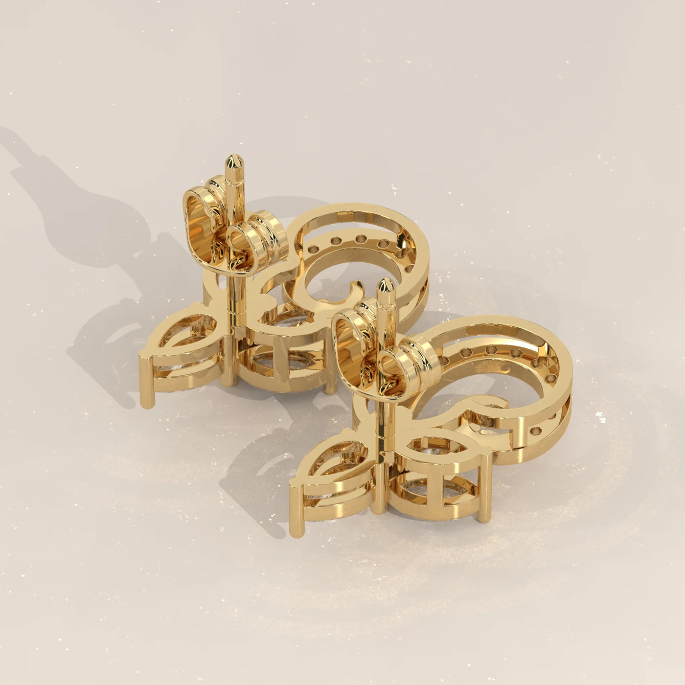 Angle View: Round Diamond Drop Earrings with Cluster Setting in Yellow Gold – Lab Grown – Driona Jewels