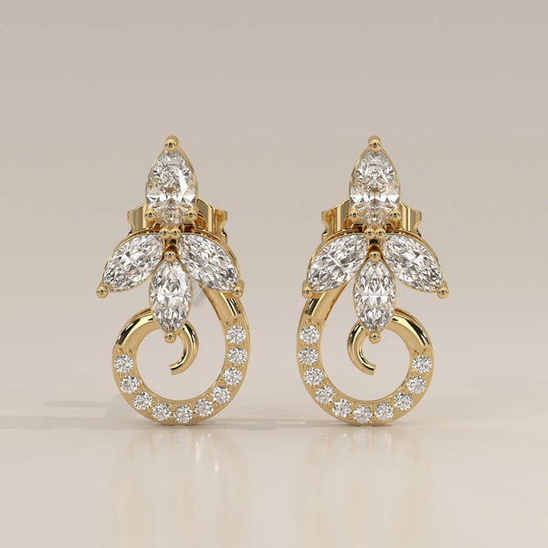 Front View: Round Diamond Drop Earrings with Cluster Setting in Yellow Gold – Lab Grown – Driona Jewels