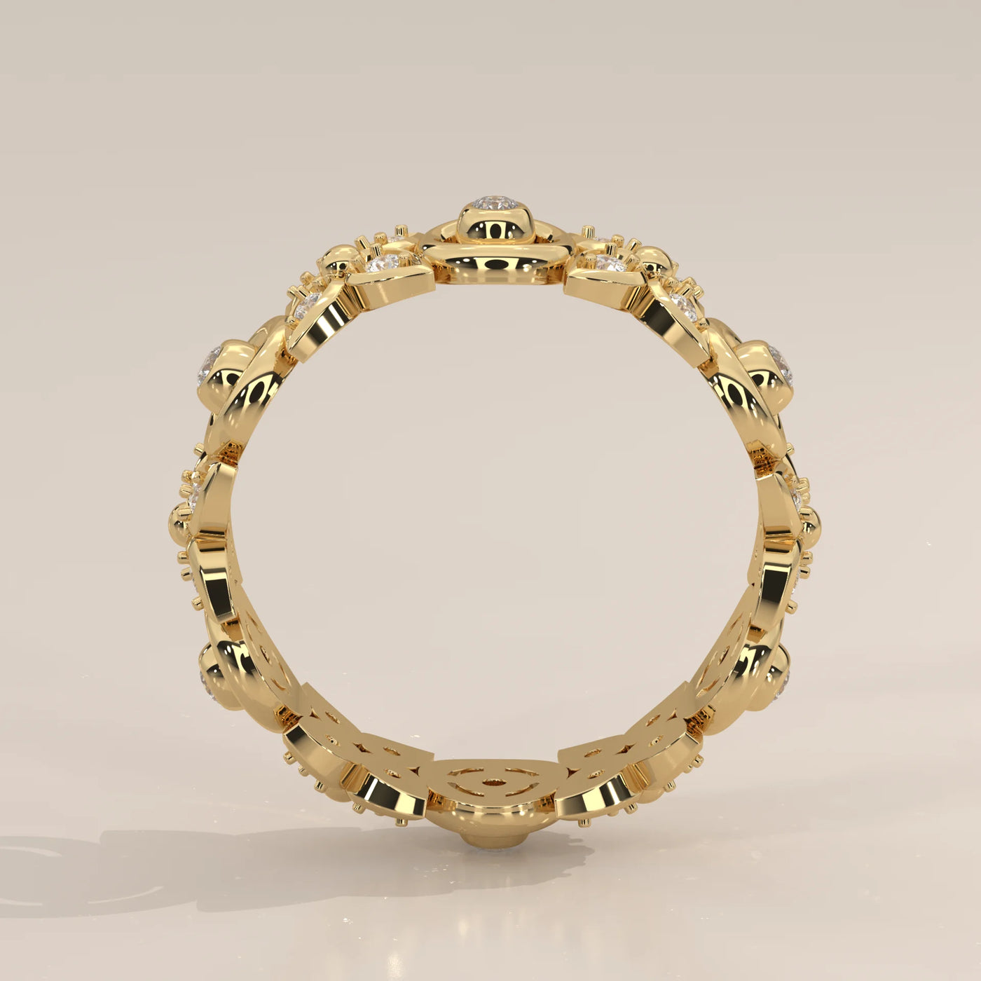 Front View: Round Diamond Statement Ring with Filigree Setting in Yellow Gold – Lab Grown – Driona Jewels