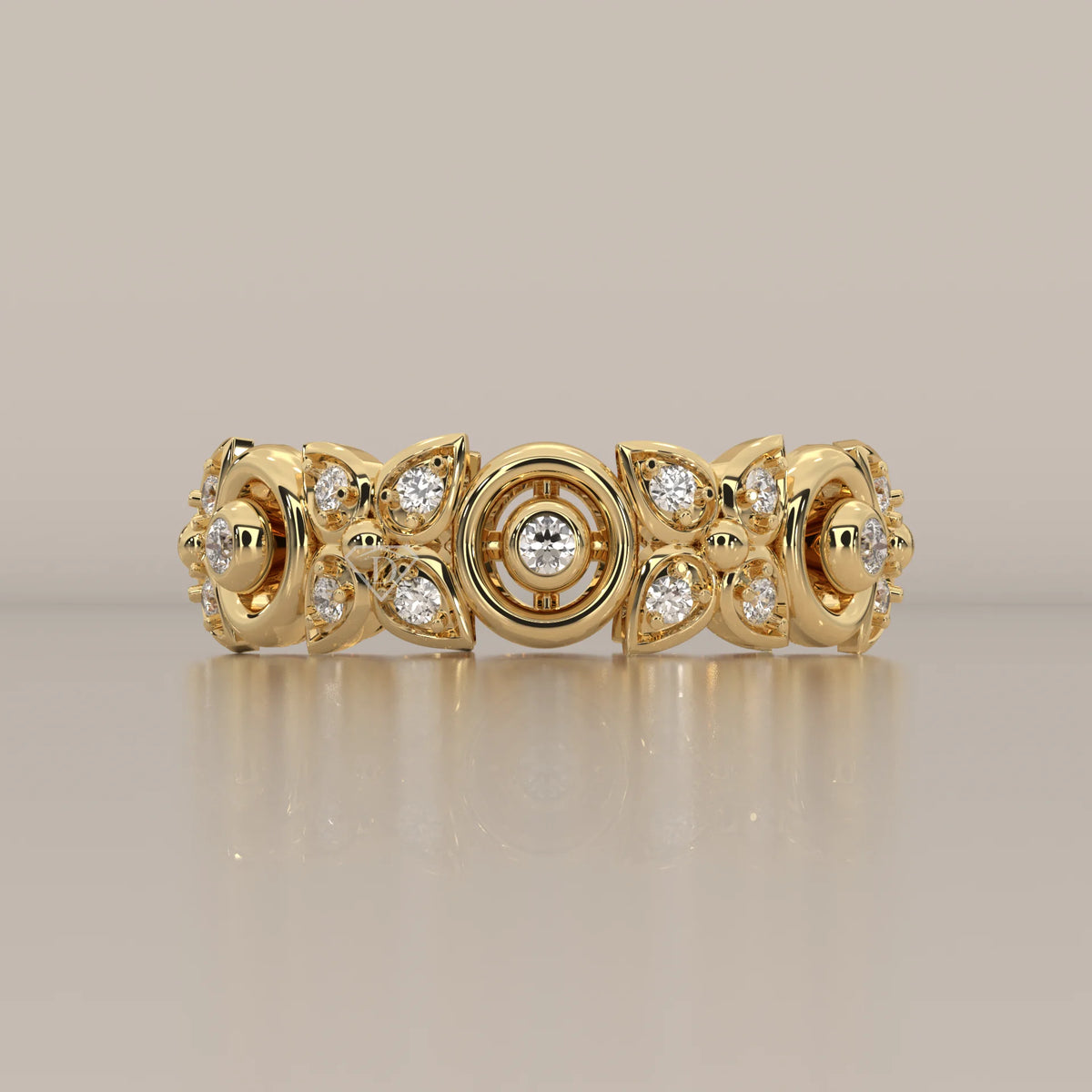 Side Profile: Round Diamond Statement Ring with Filigree Setting in Yellow Gold – Lab Grown – Driona Jewels