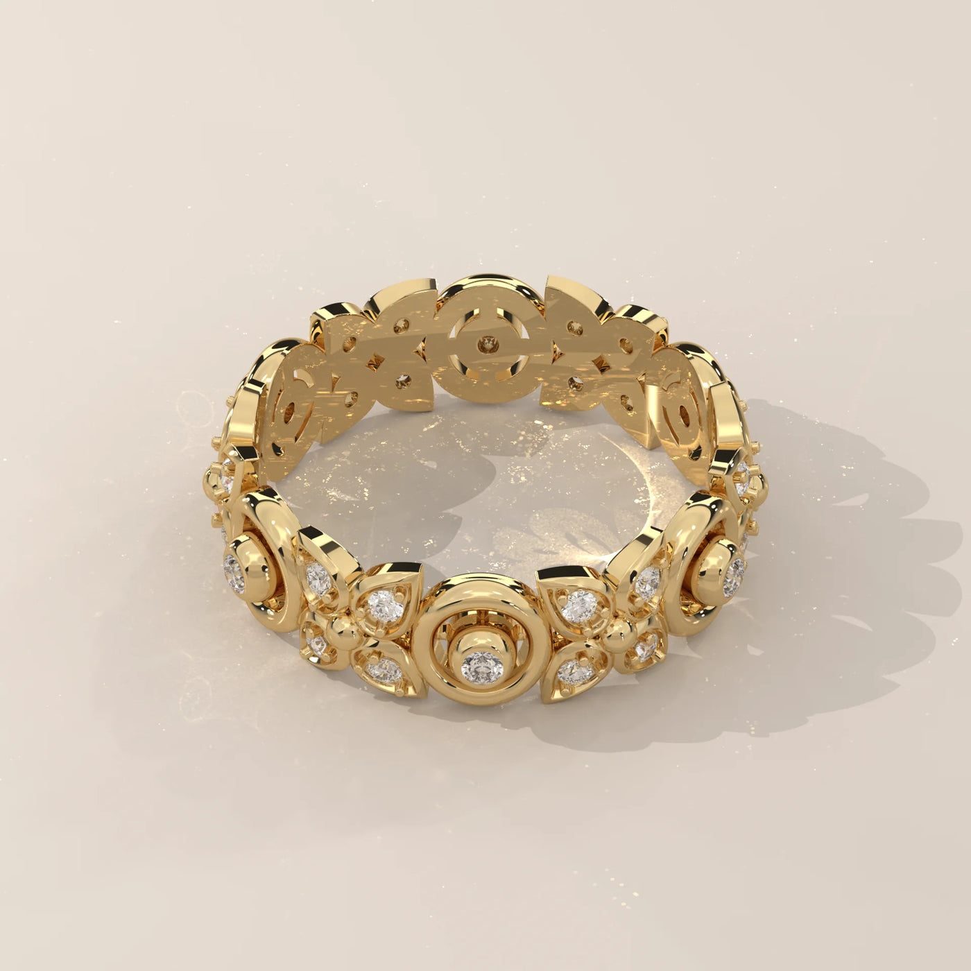 Top View: Round Diamond Statement Ring with Filigree Setting in Yellow Gold – Lab Grown – Driona Jewels