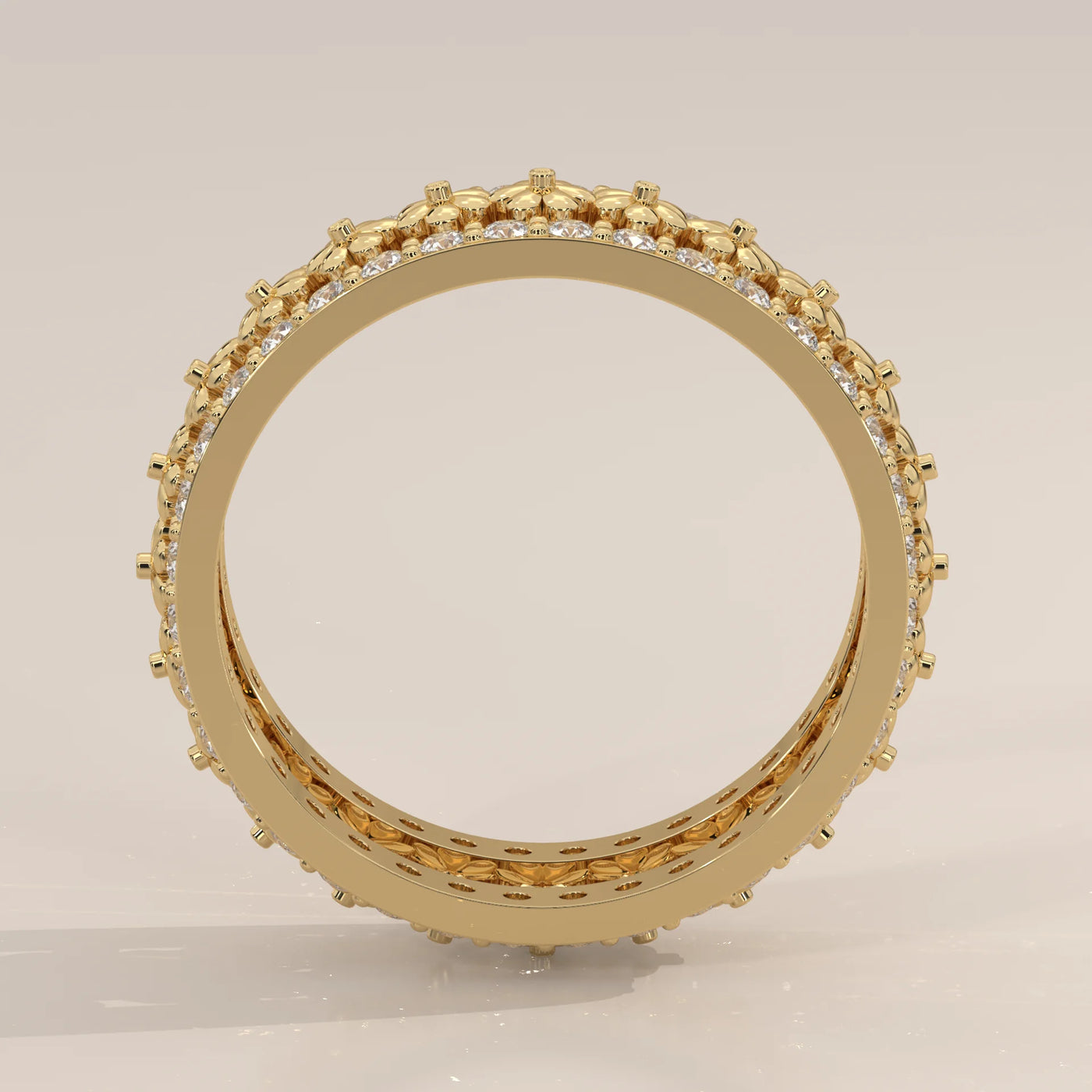 Front View: Round Diamond Eternity Band with Eternity Setting in Yellow Gold – Lab Grown – Driona Jewels