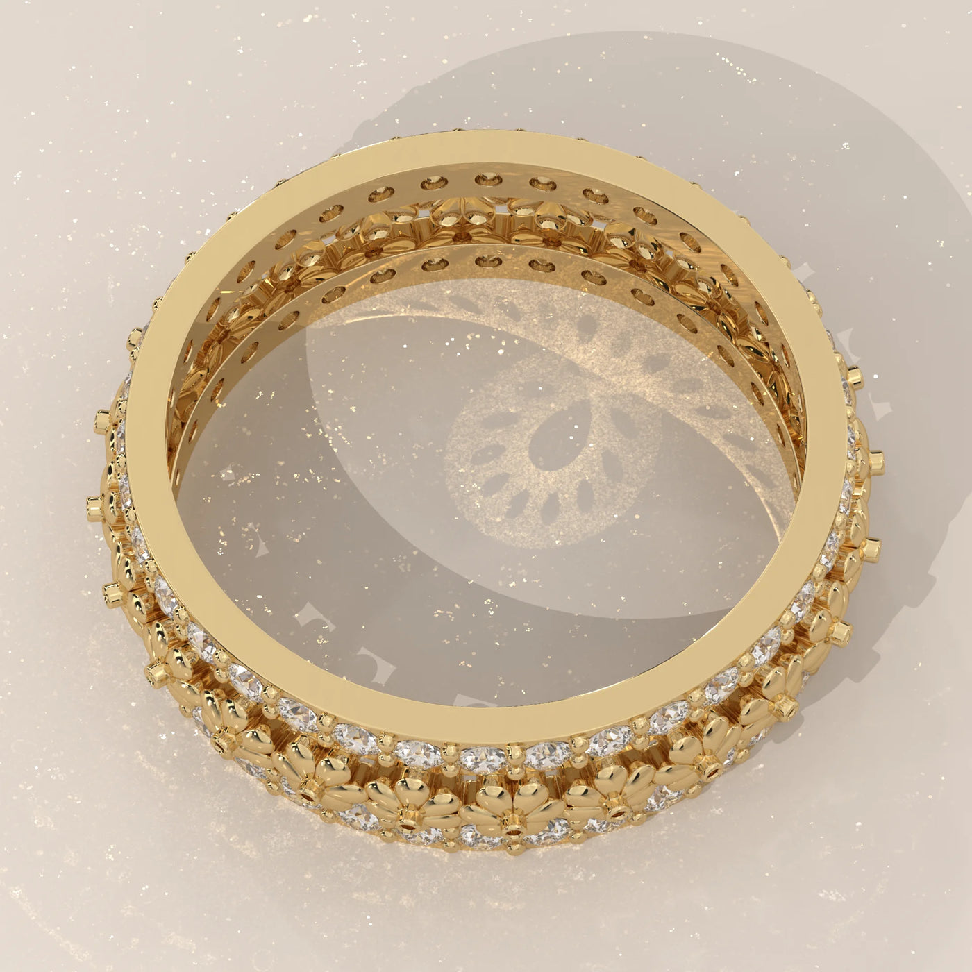 Top View: Round Diamond Eternity Band with Eternity Setting in Yellow Gold – Lab Grown – Driona Jewels