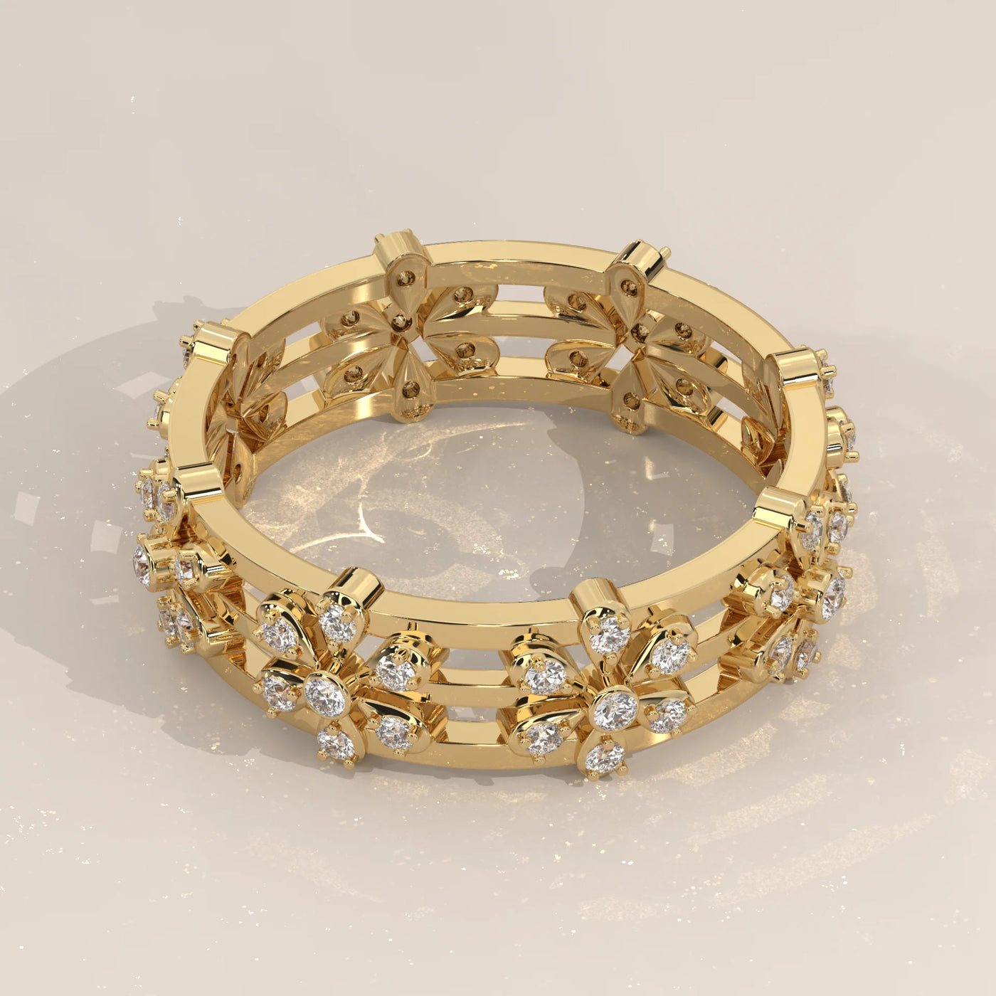 Angle View: Round Diamond Eternity Band with Eternity Setting in Yellow Gold – Lab Grown – Driona Jewels