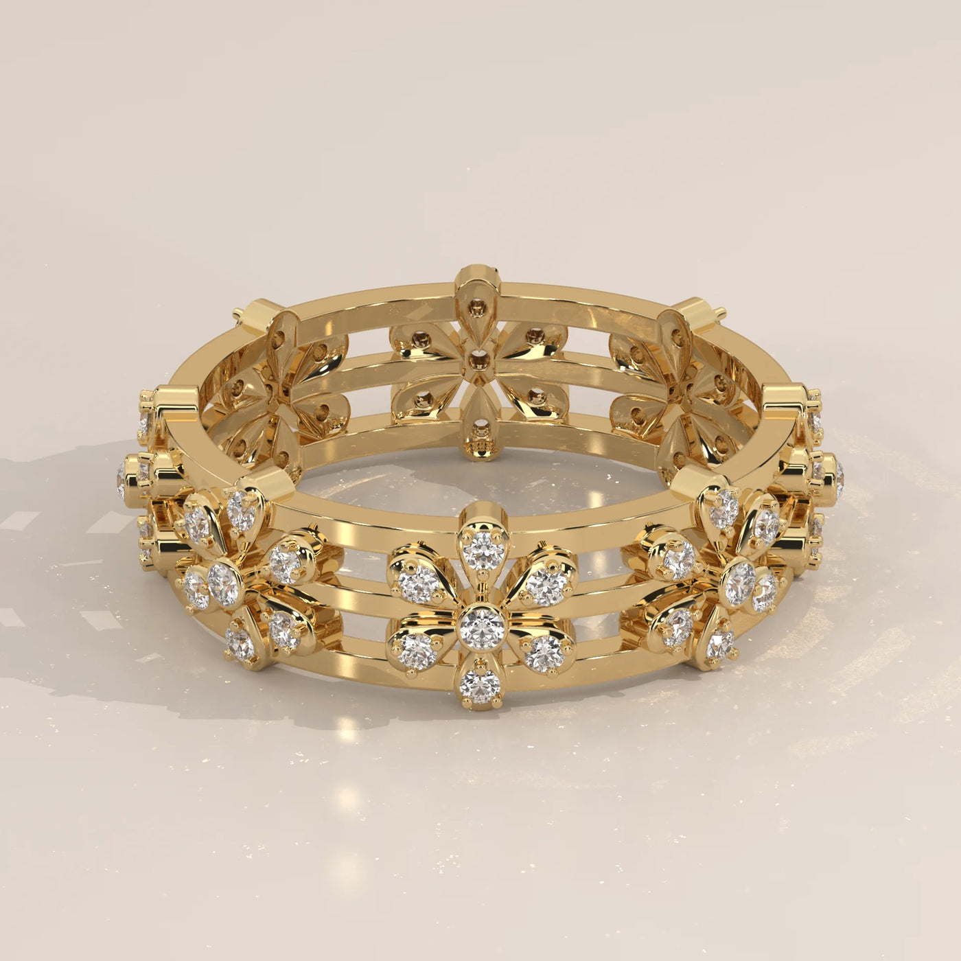 Three-Quarter View: Round Diamond Eternity Band with Eternity Setting in Yellow Gold – Lab Grown – Driona Jewels