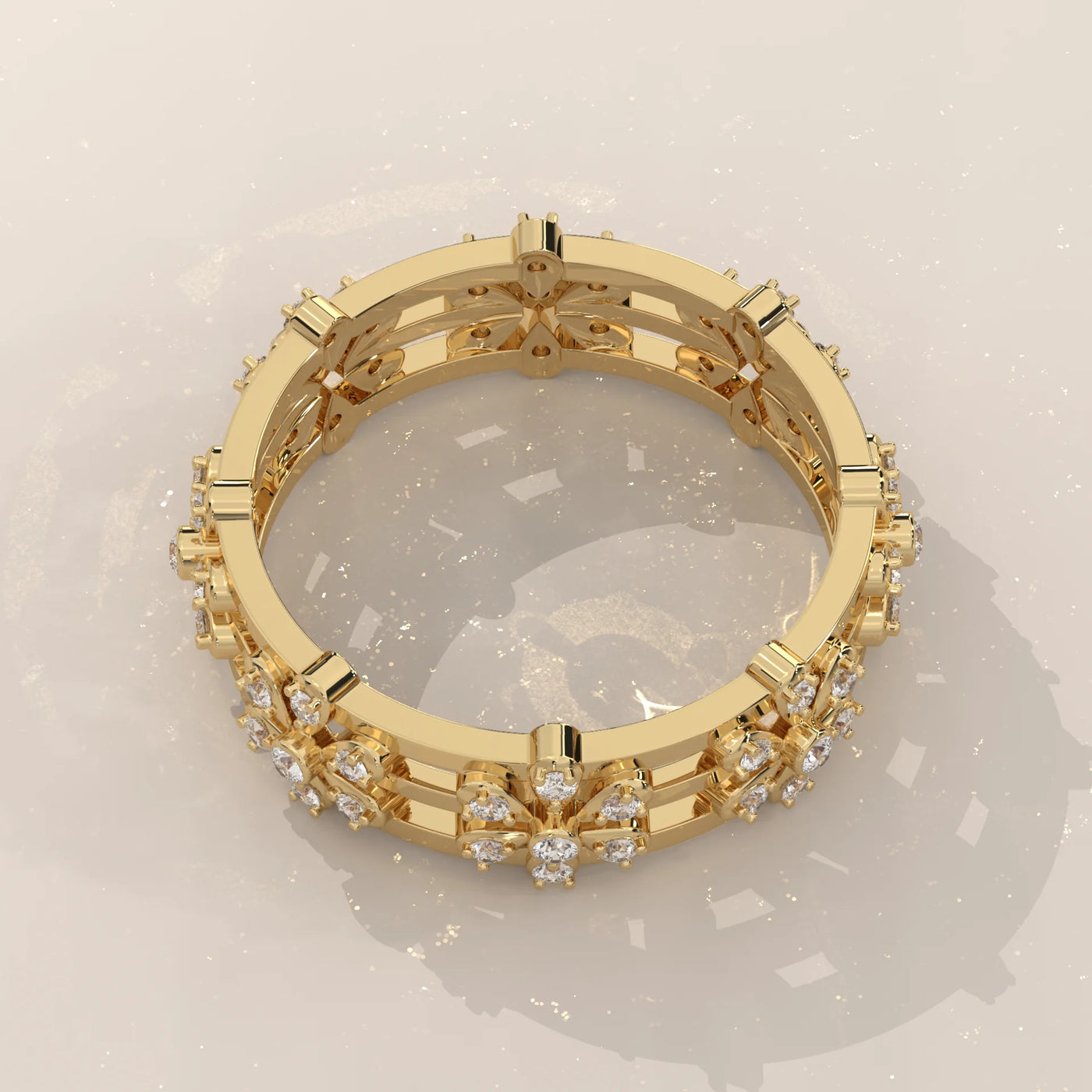 Top View: Round Diamond Eternity Band with Eternity Setting in Yellow Gold – Lab Grown – Driona Jewels