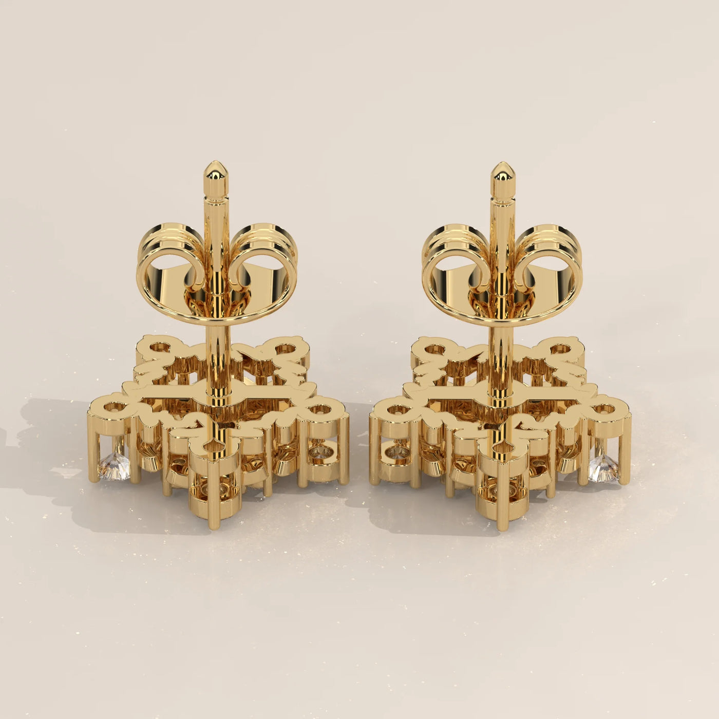 Side Profile: Round Diamond Stud Earrings with Cluster Setting in Yellow Gold – Lab Grown – Driona Jewels