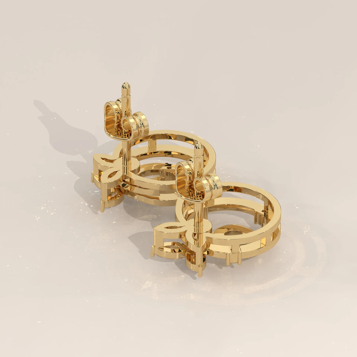 Angle View: Round Diamond Stud Earrings with Prong Setting in Yellow Gold – Lab Grown – Driona Jewels
