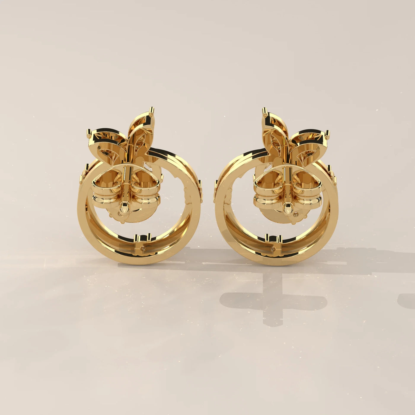 Back View: Round Diamond Stud Earrings with Prong Setting in Yellow Gold – Lab Grown – Driona Jewels