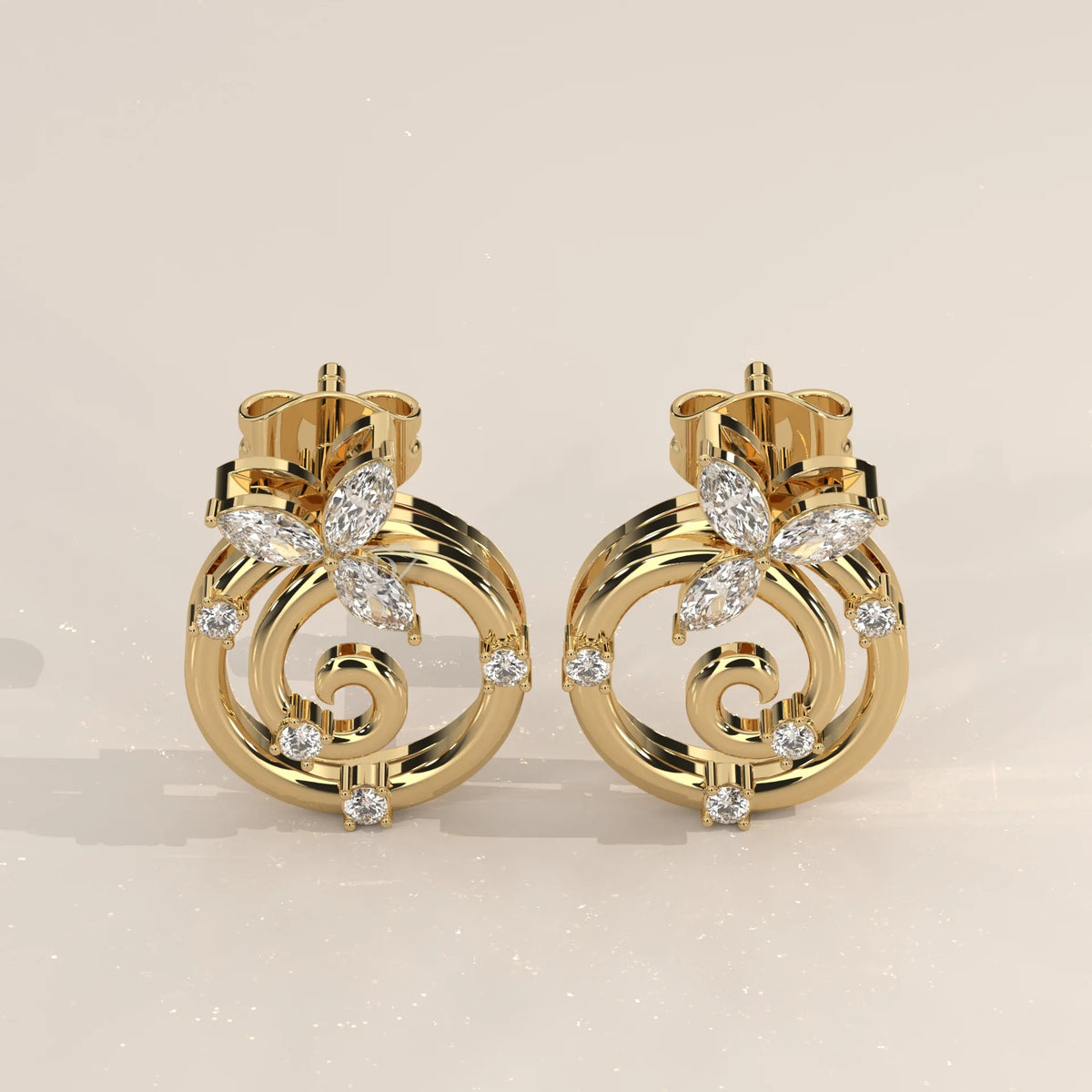 Pair Front View: Round Diamond Stud Earrings with Prong Setting in Yellow Gold – Lab Grown – Driona Jewels
