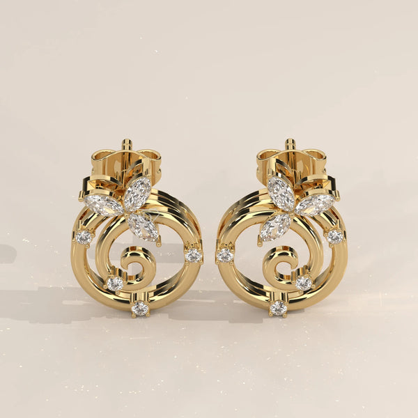 Pair Front View: Round Diamond Stud Earrings with Prong Setting in Yellow Gold – Lab Grown – Driona Jewels