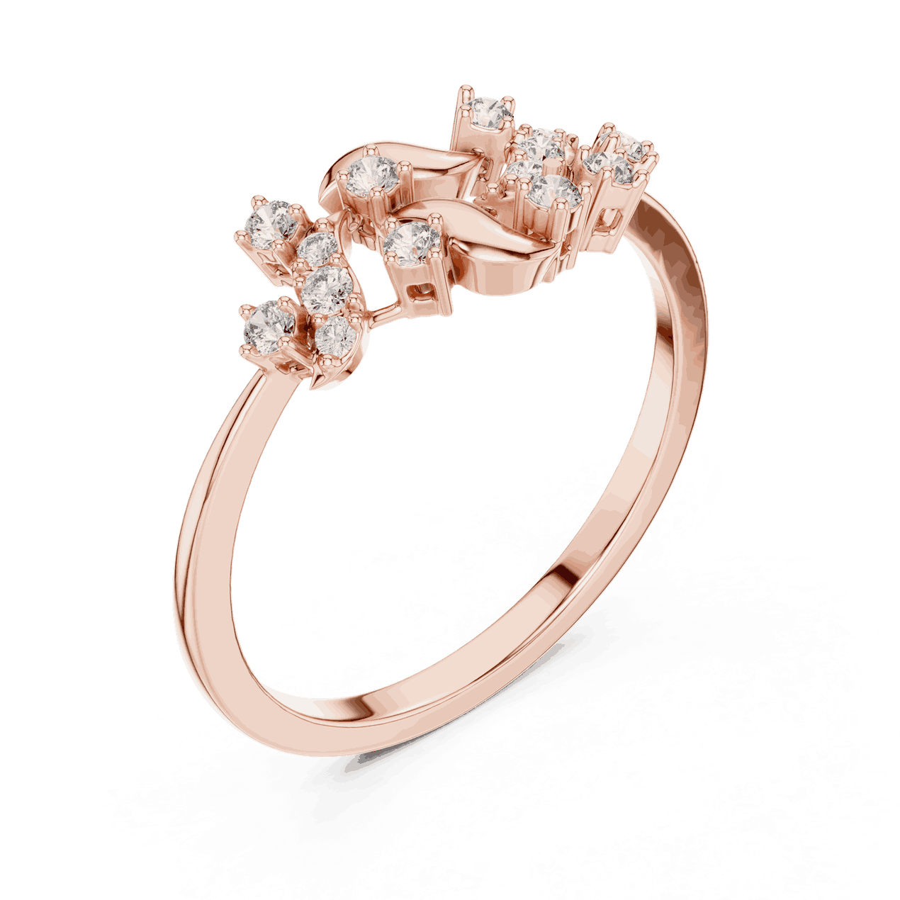 10K Rose Gold Diamond Ring featuring Floral Vine style with Polished finish for women - Perfect Gift for Her - Angled View 2